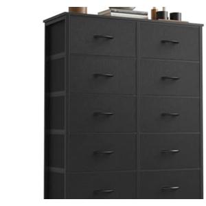 Sweetcrispy 10 Drawer Fabric Dresser Storage Tower with Bins, Tall Chest Organizer for Bedroom Closet Hallway, Steel Frame Wood Top Easy Pull Handles,Black