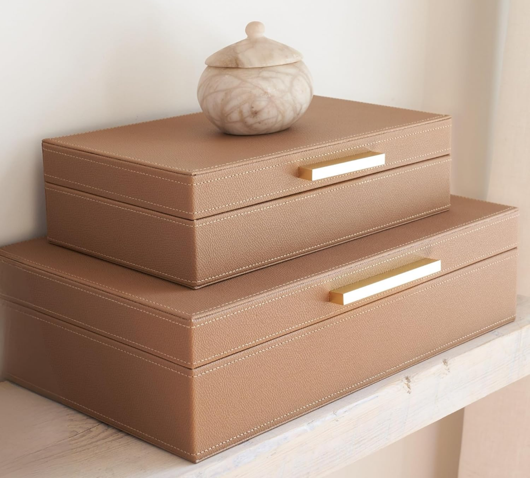 ZICOTO Decorative Storage Boxes with Lids – Set of 2 Beautiful PU Leather Organizer Bins for Your Bookshelf Home Decor - Safely Store Photos, Documents and Memory Box Keepsakes in Style
Amazon's Choice