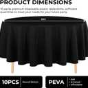 10 Pack Premium Disposable Plastic Tablecloth 84" Round Table Cover for Birthdays Weddings Christmas Anniversary Buffet Table (Black)