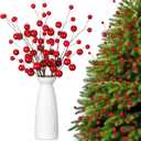 Civaner 6 Pcs 20 Inch Red Christmas Ball Pick Large Christmas Tree Picks Decorations Artificial Snowy Ball Berry Stems Branches for Xmas Tree Topper Floral Ornament Holiday Filler Vase Party Decor