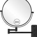 8 Wall Mount Makeup Mirror with 20X Strong Magnification, Double Sided Shaving Mirror Wall Mounted for Bathroom, 360Swivel Extendable Vanity Mirror with Adjustable Arm for Daily Use, Black