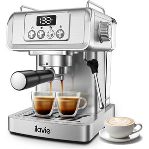 Espresso Machine 20 Bar with LCD Display, 60oz Water Tank, Dual Cup Coffee Maker with 266F Steam Milk Frother, Stainless Steel Coffee Machine for Cappuccino & Latte  Compact & Easy to Use