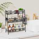 VITVITI 3-Tier Bathroom Organizer Countertop, Metal Wire Mesh Bathroom Counter Organizer Storage with Basket Hooks, Vanity Tray Shelf, Kitchen Spice Rack (Black)
