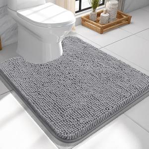 OLANLY Toilet Rugs U-Shaped 24x24, Extra Soft Absorbent Chenille Contour Bathroom Rugs for Toilet, Dry Quickly, Machine Washable, Non-Slip Bath Mat, Grey