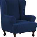 H.VERSAILTEX Wing Chair Slipcover Chair Covers for Wingback Chairs Wingback Chair Covers Slipcovers 1 Piece Stretch Sofa Cover Furniture Protector Soft Spandex Jacquard Checked Pattern, Deep Teal