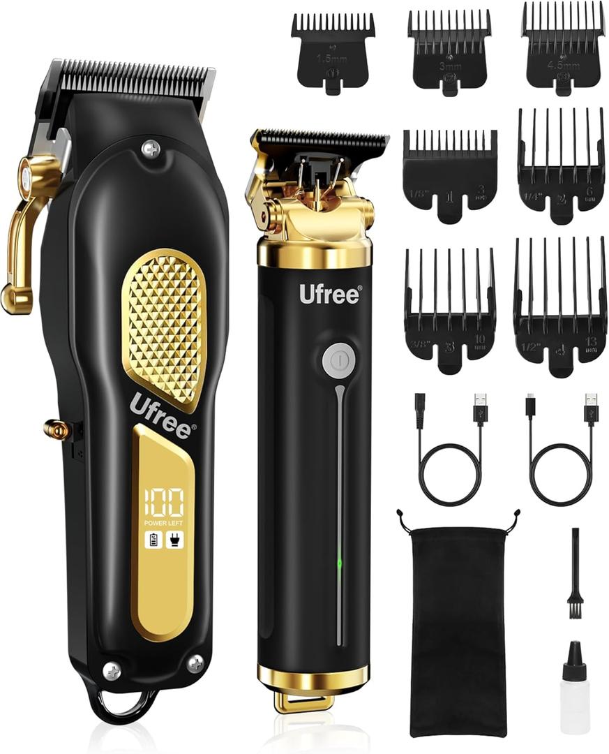Ufree Hair Clippers for Men, Clippers and Trimmers Set, Cordless Barber Clippers, Grooming Kit, Gifts for Men (Black)