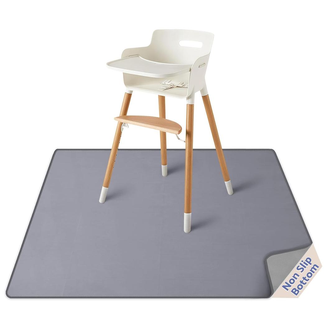 Blissful Diary Baby Splat Mat for Under High Chair, 50.4 x 50.4 Inch Wipeable Splash Mat, Waterproof and Washable, Anti-Slip Floor Protector, Gray