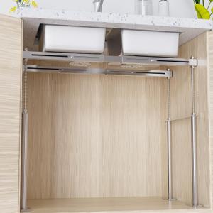 Undermount Sink Brackets, 304 Stainless Steel Adjustable Undermount Sink Support, Horizontal Installation Kit for Save Space, Heavy Duty Sink Repair System for Undermount Kitchen Bathroom (20-31.5 in)