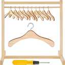 Civaner 22 Pcs Doll Garment Rack with Wooden Clothes Hanger for 18 Inch Girl Doll Clothes Mini Hangers Wardrobe Furniture Accessories for Dollhouse Baby Shower Supplies (Wood)