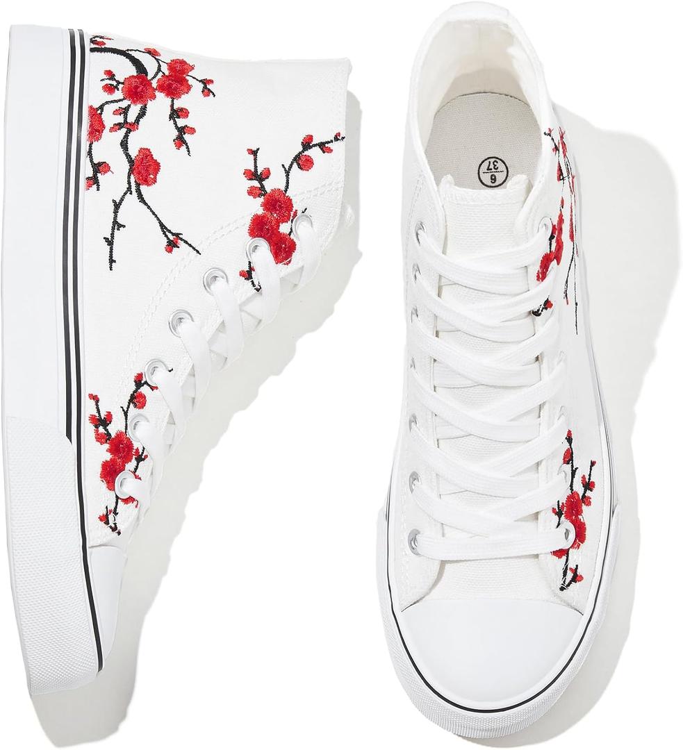 Kufeiti Women's High Top Canvas Sneakers Canvas Shoes Lace up White Black Sneakers Casual Walking Shoes, Size US 6W/4M
