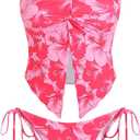 ZAFUL Floral Twist Bikini Set for Women Halter Tankini Tie Side String Swimsuit Two Piece Bathing Suit (Pink, M)