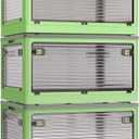 3-Pack Stackable Storage Bins, 83-Liter Collapsible with Wheels and 3 Lids, Foldable Organizers for Outdoor Camping, Green