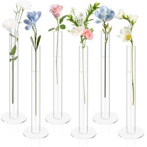 Ninehaoou 6 Pcs Cylinder Bud Vases for Centerpieces, 7.9" Acrylic Clear Small Tall Slim Flower Vases for Single Rose, Home Aesthetic Wedding Table Decorations for Party Desk Decor
