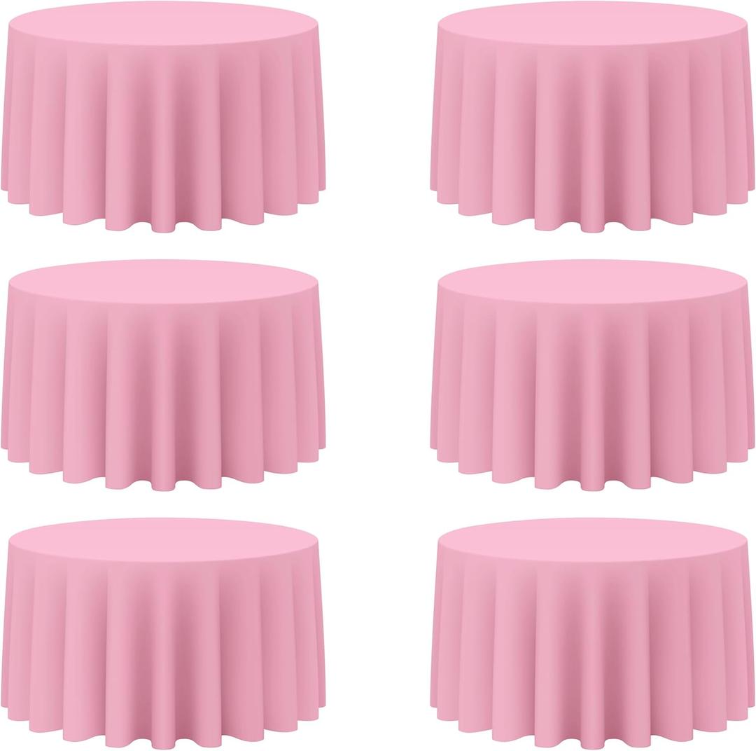 BRILLMAX 6 Pack Pink Round Tablecloths 120 Inch for 60 Tables - 150 GSM Polyester Fabric, Floor Length Drop, Water, Stain & Wrinkle Resistant Cloth Cover for Wedding Reception Banquet Dining