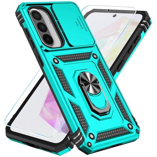 SunStory Case for Samsung Galaxy A36/A56 5G Case with HD Screen Protector & Slide Camera Cover & Rotated Ring Kickstand, [Heavy Duty Shockproof] Dual Layers Phone Case for Galaxy A36/A56 (Teal)