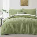 Oli Anderson Wavy Ruched Comforter Set Queen Size, Sage Green, 5 Pieces
