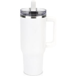 Sursip 40 oz Tumbler with Handle and Flip Straw, 100% Leakproof Lid Insulated Cup Stainless Steel Water Bottle for Cold Drinks Travel Mug, BPA-Free, Dishwasher Safe (Frost)