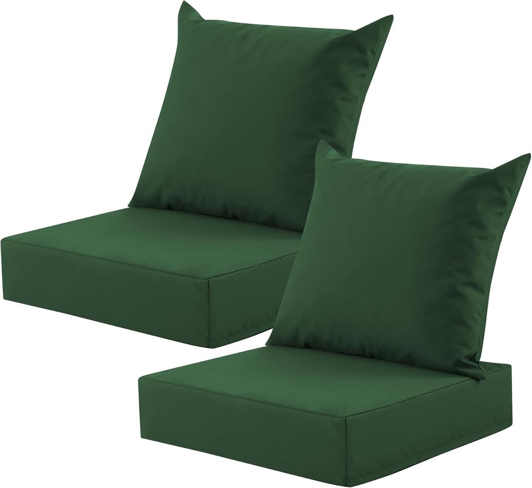 Outdoor Deep Seat Cushion Set, 24x24 Inch Water-Resistant & Fade-Resistant Outdoor Chair Cushions, Patio Furniture Cushions with Removable Cover for Patio Chair, Sofa, Forest Green (Set of 2)