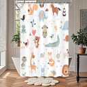 Animal Shower Curtain for Kids, Boho Tropical Animals Shower Curtains Nursery Giraffe Crocodile Hippo Zebra Monkey Cartoon Bath Curtains, Waterproof Educational Bathroom Set with 12 Hooks 72X72 Inch