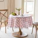 JIALE Gingham Round 60" Tablecloth Rectangle Cotton Linen Fabric Checkered Table Cloth with Tassel Washable Wrinkle Free Buffalo Plaid Table Cover for Birthday Party Picnic Outdoor, Pink