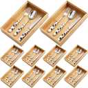 Kigley 8 Pieces Bamboo Drawer Organizer Kitchen Utensils Wooden Utensil Stackable Wooden Storage Box Bamboo Silverware Tray for Drawer(9 x 6 x 2 Inch,Wood)