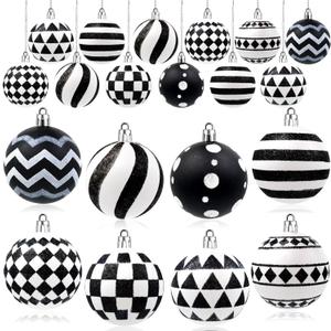 24 Pieces Christmas Polka Dot Ornaments Black and White Winter Balls Farmhouse Christmas Ball Ornaments Black and White Checkered Ball Ornament for Holidays Party Events Tree Decoration