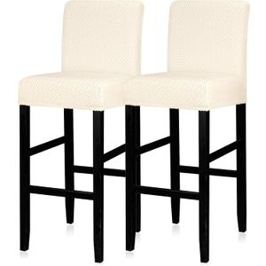 Lellen Bar Stool Covers Set of 2,Stretch Washable Bar Stool Seat Cover,Removable Bar Chair Cover with Backs,Counter Height Bar Stool Chair Covers for Kitchen Dining Room Cafe, Twill T-shaped Cream, 2PCS