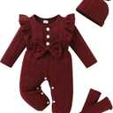 YOUNGER TREE Baby Girl Clothes Newborn Infant Ruffle Romper Long Sleeve Sweater Jumpsuit Hat Socks Toddler Fall Winter Outfit, 18-24 Months