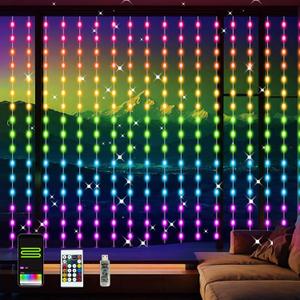 KBG Smart Curtain Lights RGB Color Changing Curtain Lights, USB Powered with Remote/ APP Control Curtain String Lights Waterproof for Backdrop, Patio, Wedding, Bedroom Decoration (8Ft x 6Ft)