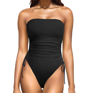 Yonique Women Strapless One Piece Swimsuit Tummy Control Bandeau Bathing Suit Cheeky Swimwear L