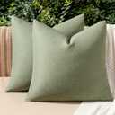 MIULEE Pack of 2 Decorative Outdoor Solid Waterproof Throw Pillow Covers Spring Faux Linen Garden Farmhouse Cushion Cases for Patio Tent Balcony Couch Sofa 20x20 Inch Gray Green