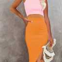 Pink Queen Women's Dresses Crew Neck Sleeveless Cutout Side Slit Bodycon Midi Party Dress (L)