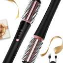 Cordless Curling Brush,4000 mAh USB Cordless Hair Curler with 3 Temp Setting Mini Travel Curling Iron Rechargeable, Ceramic Battery Powered Curling Iron (Black)