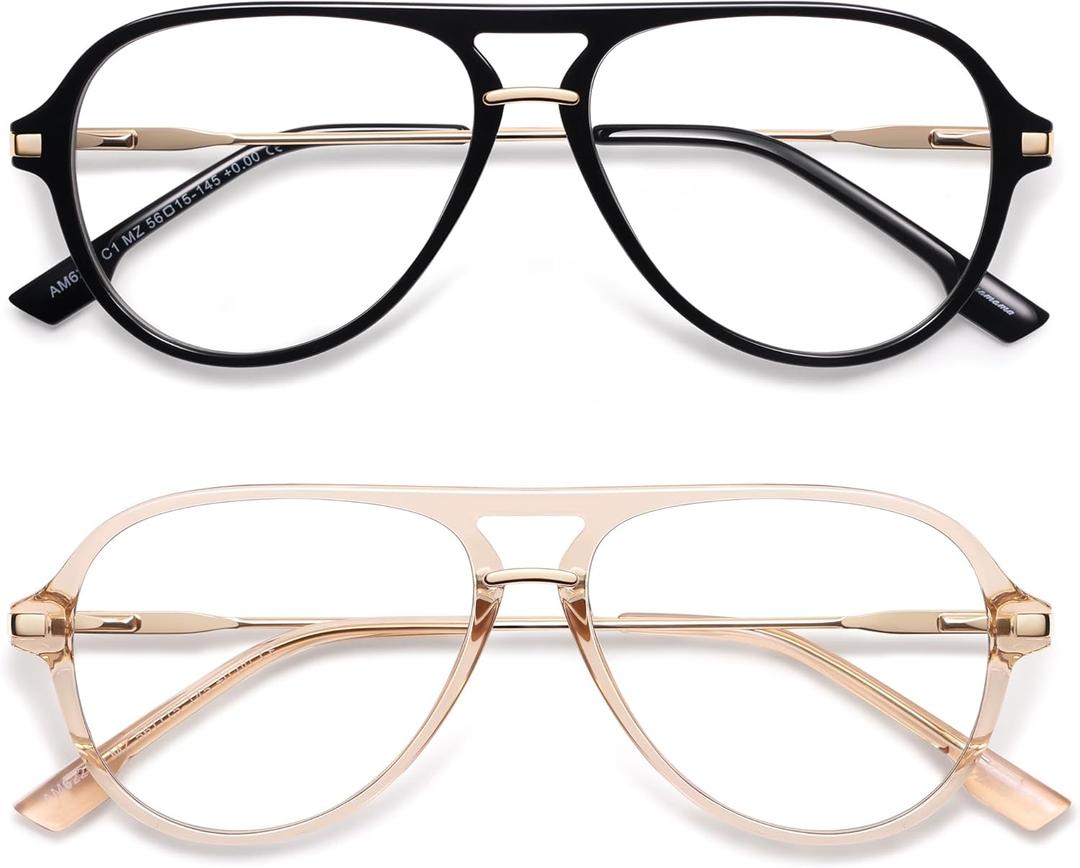 AMOMOMA Aviator Reading Glasses for Women Men Blue Light Blocking Lens Spring Temple AM6226