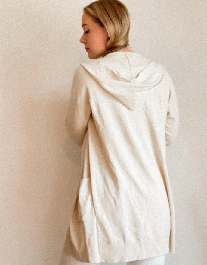 MEROKEETY classic comfy and fashion Size XL White Comfy Cardigan with Hood