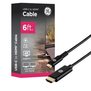 GE USB-C to HDMI 2.0 Cable, 6ft 4K@60Hz UHD Video & Audio, Plug & Play, High-Speed 18Gbps, Compatible with MacBook, Chromebook, Laptops & More, 83722
