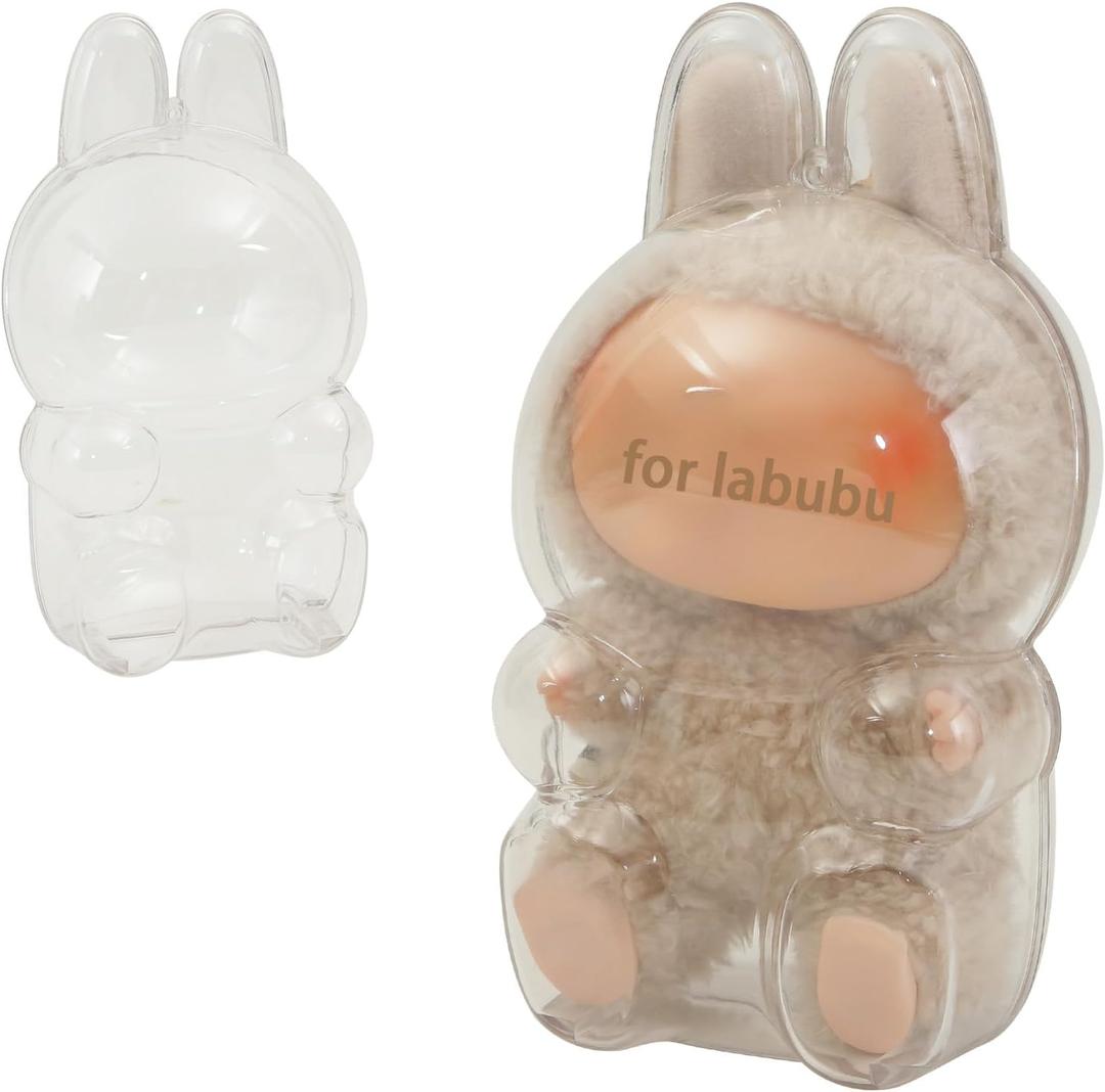 2 x Protective Case for LABUBU, Clear Figure Display Bag with Keychain, Plastic Protective Cover, Storage Transparent PVC Bag Hanging Model (Doll Not Include, Style B Sitting)