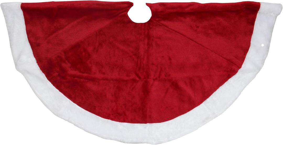 48" Red and White Velveteen Christmas Tree Skirt with White Trim 48" Red and White Velveteen Christmas Tree Skirt with White Trim