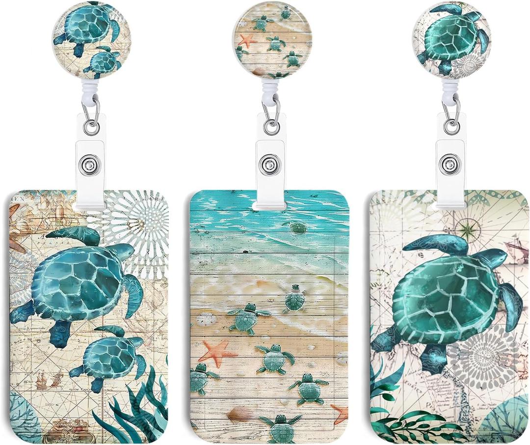 3 Set Sea Turtle ID Badge Holder with Clip Badge Reels Retractable Heavy Duty, KeychainID Holder for School Nurse Office 2