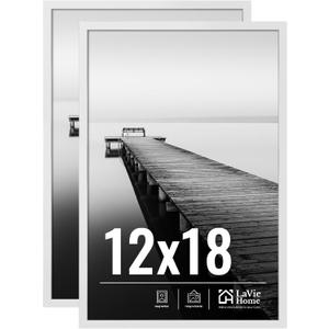 LaVie Home 12x18 Picture Frame for Wall Display, 12x18 White Picture Frame with HD Plexiglas, 12 x 18 Poster Frame 2 Pack, Display Frame for Vertical or Horizontal, Classic Collection