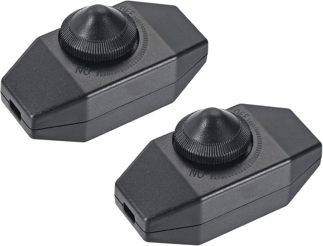 MECCANIXITY Rotary Cord Switch, AC 220V 2A 150W Slide Control All Range No Welding Screw Terminal Lamp Dimmer, Black, Pack of 2
