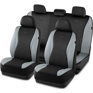 Skechers Car Seat Covers,Leather Seat Covers with GOGA Mat Technology,Waterproof Car Seat Covers Full Sets,Airbag Compatible,Comfort Universal Fit for Most Cars,Vans,Trucks,SUVs,Grey (Black&Gray)