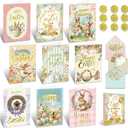 Decorably 36 Pack Gold Foil-Embossed 4x6in Vintage Easter Cards with Envelopes and Stickers, 9 Classic Designs Easter Cards Bulk with Envelopes, Blank Inside