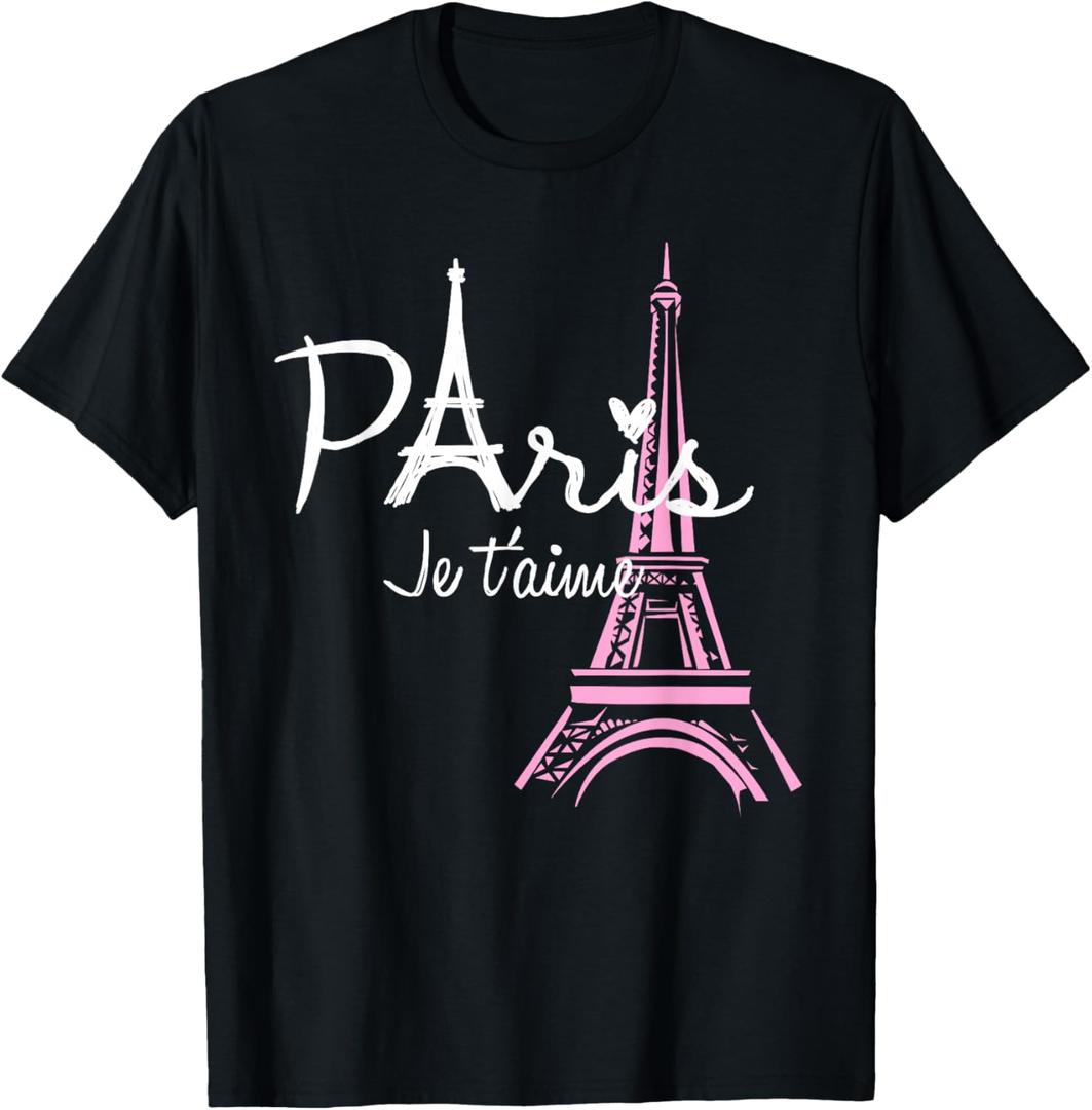 I Love Paris Eiffel Tower France French Souvenir T-Shirt (Small, Black)