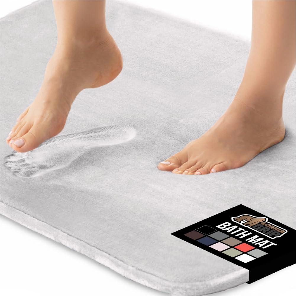 GORILLA GRIP Memory Foam Bath Rugs, Soft Absorbent Velvet Bathroom Mats, Durable Dots on Underside, Machine Washable Bathmat, Carpet Rug Room Decor for Shower Floor, 60x24 Mat, Light Gray