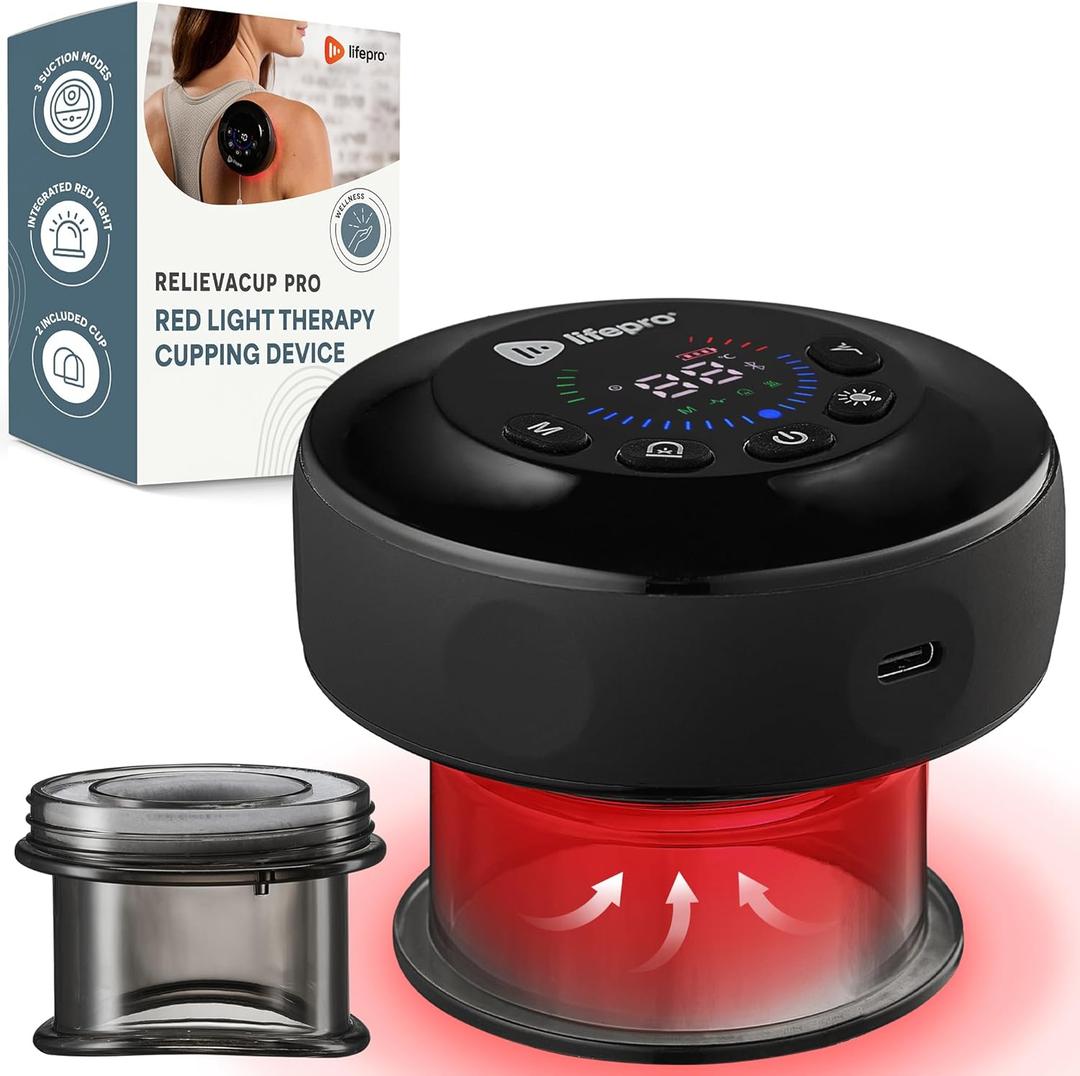 LifePro 4-in-1 Smart Red Light Therapy Cupping Massager Set - Truly Portable Rechargeable Electric Cupping Therapy Device for Targeted Muscle Relief and Skin Firming