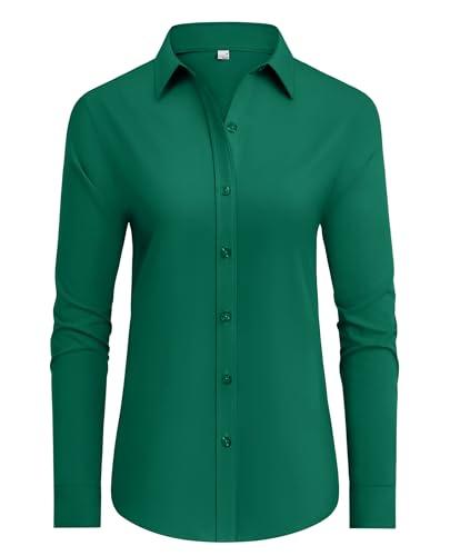 siliteelon Womens Button Down Dress Shirts Long Sleeve Women Work Shirts Regular Fit Cotton Button Down Shirts for Women, Green, Size: M