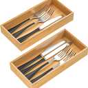 VeyFey Silverware Tray for Drawer, Stackable Kitchen Bamboo Drawer Organizer 12" x 6" x 2" Set of 2