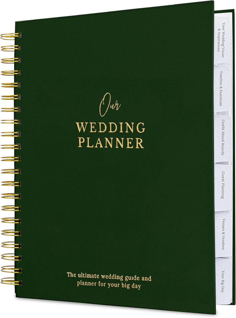 Timeless Premium Linen Wedding Planner Book and Organizer  Wedding Planning Book, Comprehensive Keepsake & Countdown Binder, Perfect Engagement Gift for Women, 11" x 9" (Forest)