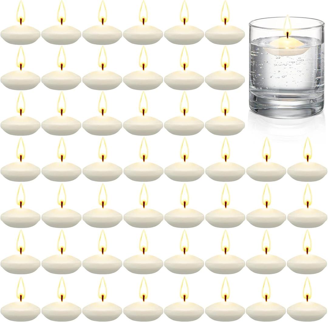 50 Pieces 1.5 Inch Unscented Floating Candles for Centerpieces Votive Floating Candles for Wedding Party Pool Spa Bathtub Dinner(White)